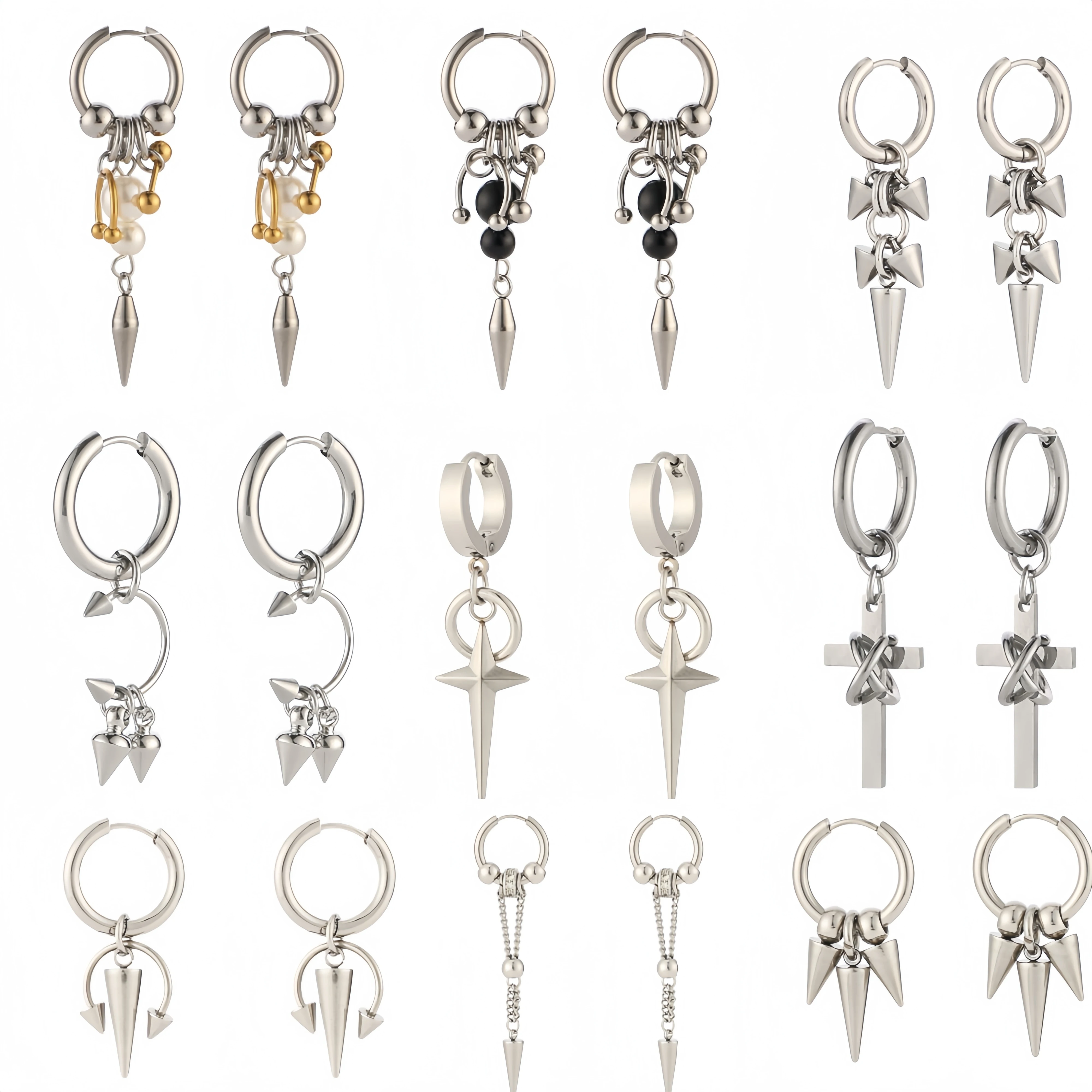 

Punk Grunge Rock Rivet Earring Cool Fashion Steel Goth Aesthetic Charm Pointed Drop Earring Jewelry Hip Hop Y2K Accessories