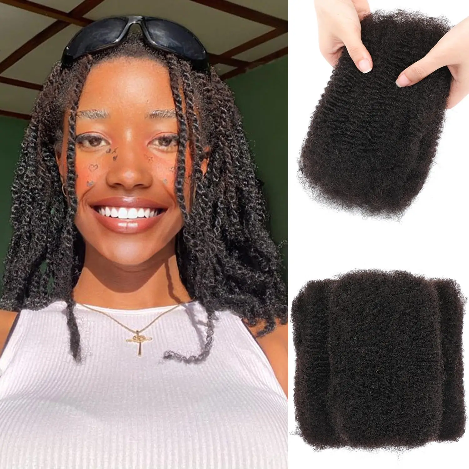 Afro Kinkys Bulk 100% Human Hair For Twist Dreadlock Extensions Afro Kinky Curly Human Braiding Hair For Repair Crochet Dreads Loc Twist Braids