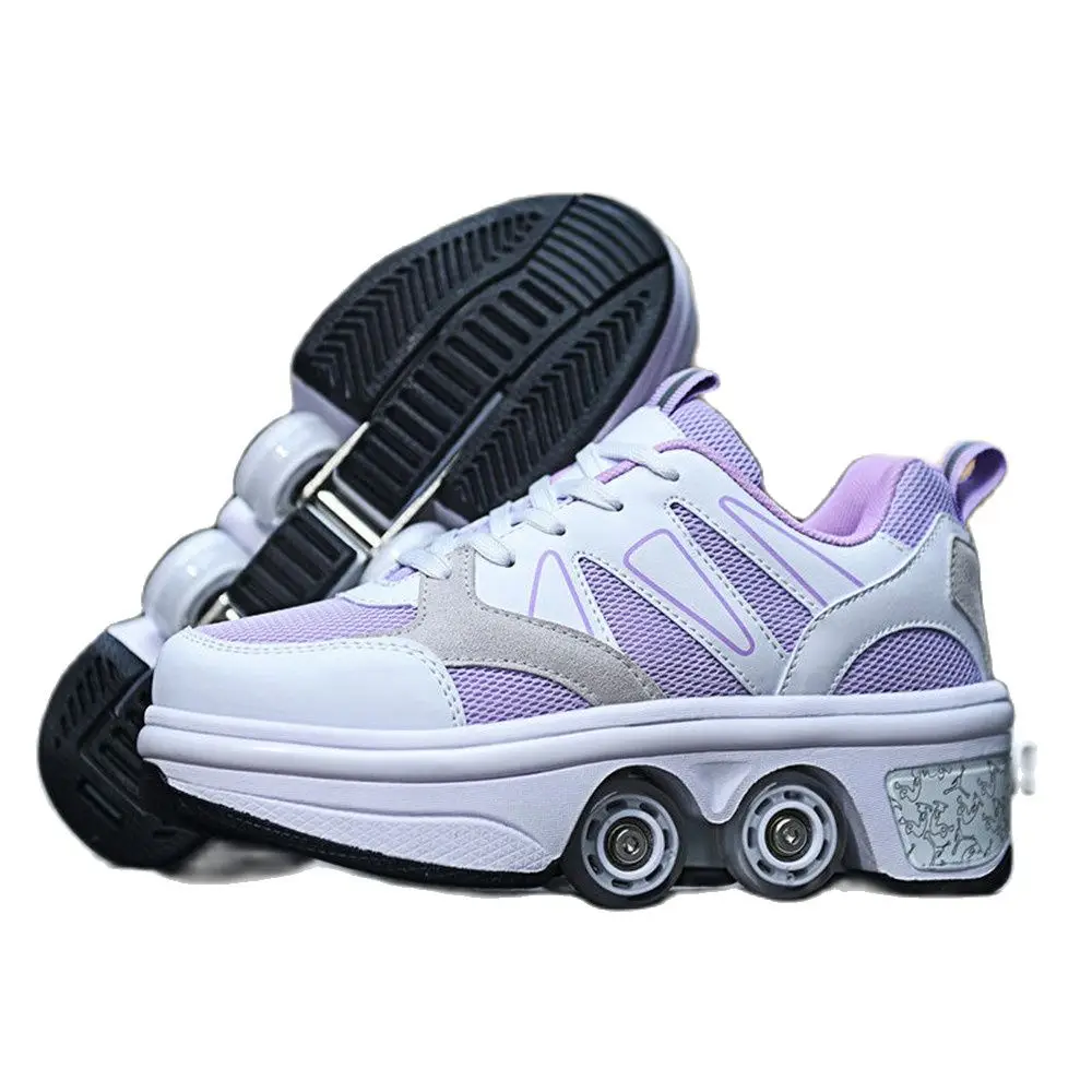 Roller Skates Shoes for Children Girls Boys with  4 Wheels Sneakers  Fashion Parkour Casual Game Boots Walking for Teenagers