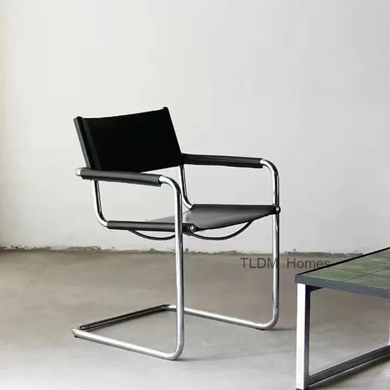 Office Dining Chair Stainless Steel Black Metal Balcony Bedroom CasualChair Leather Lounge Silla De Comedor Library Furniture