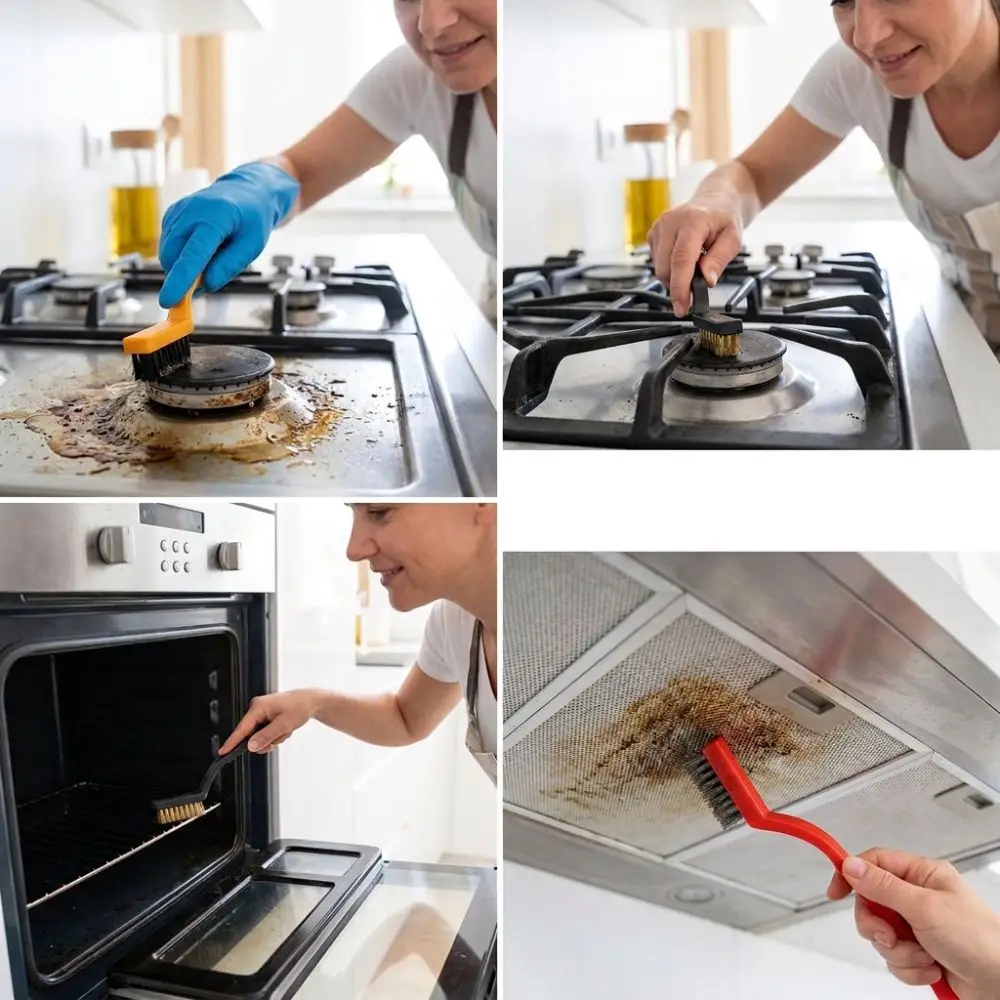 6pcs Durable Curved Handle Wire Brush Set Wire Brush Metal Detail Brushes Rust Remover Brushes Range Hood