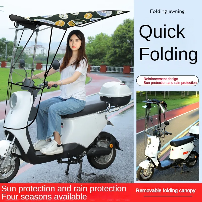 

Foldable Wind and Rain Resistant Electric Vehicle Canopy Black Rubber Sun Protection, Retractable Motorcycle Sunshade Umbrella