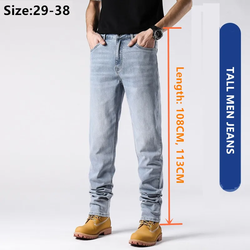 Straight Jeans Tall Guys Students Casual Plus Size 40 Loose Stretched Classic Extra Long Pants Overlong Lengthen Denim Trousers