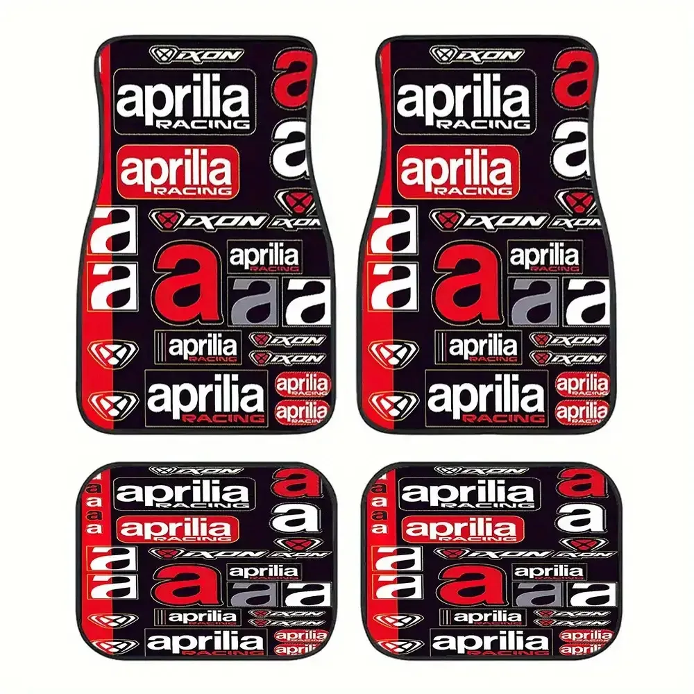 4pcs Aprilia Racing Car Floor Mats | Digital Print Interior Additions For All Seasons, Durable Polyester, Fit For All Vehicles,