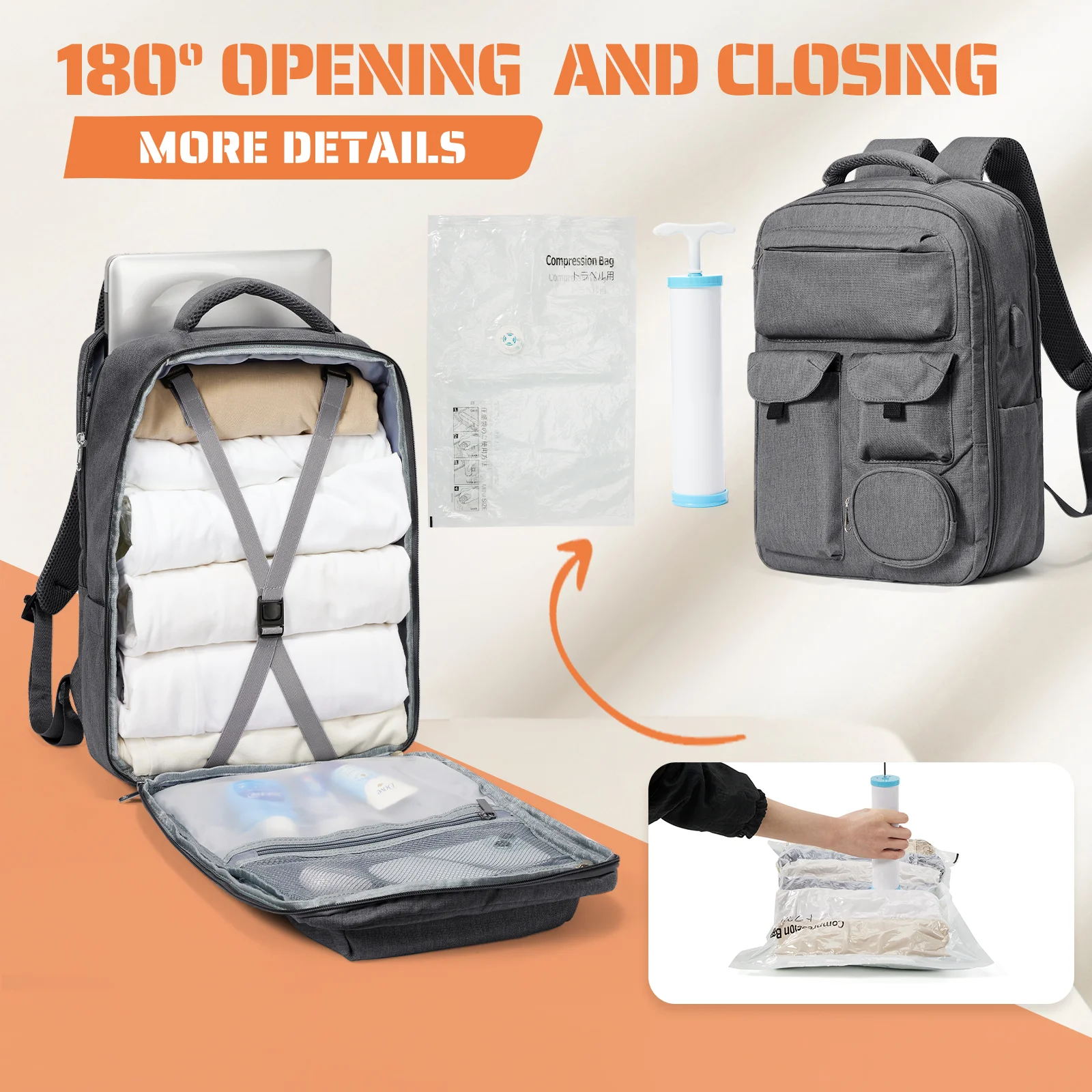 Compressed Clothing Storage Bag, Vacuum Backpack Travel Backpack Men Women Hand Storage Laptop Bag Vacuum Pack Bags for Clothes