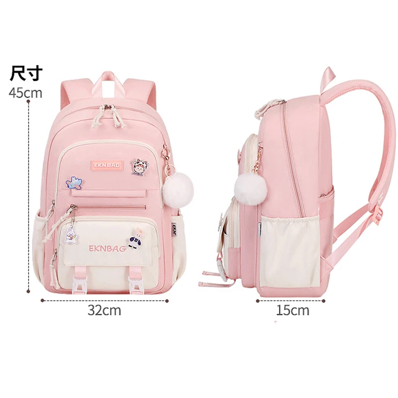 Sac à Dos Scolaire Fille Ado - Bookbag Mignon Rose Hey Yoo - 7 Compartiments - Nylon
