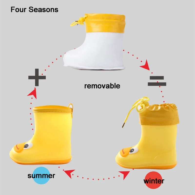 Children Rain Boots Rubber Boots Kids Water Shoes PVC Baby Cartoon Waterproof Non-slip Warm Winter