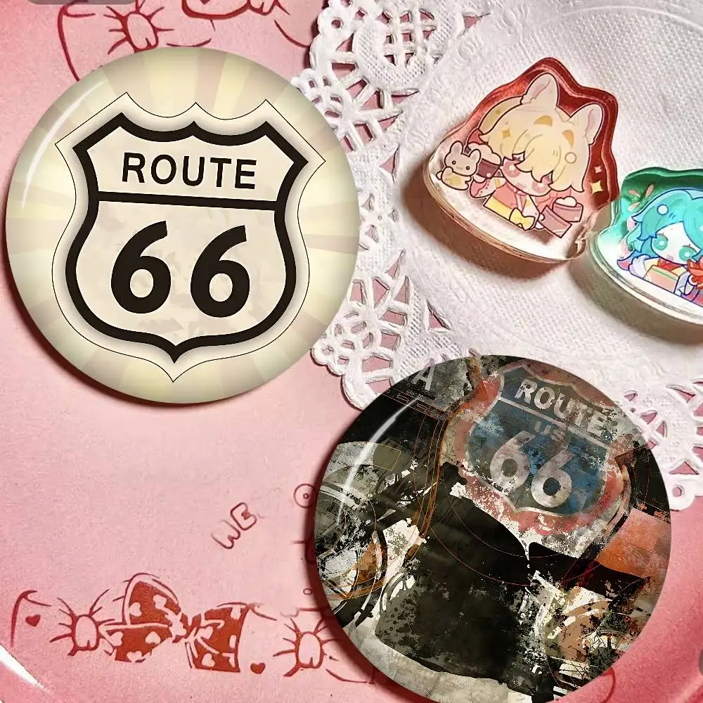 Historic Route 66 Tinplate Pin Button Custom Anime Role Old-school Brooch Cartoon Collar Badge Jewelry Gift Fans