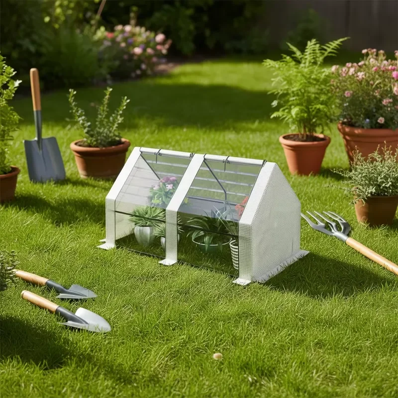 Mini Walk-In Garden Greenhouse with Polycarbonate Panels and Aluminum Frame Modern Style for Outdoor Plant Protection