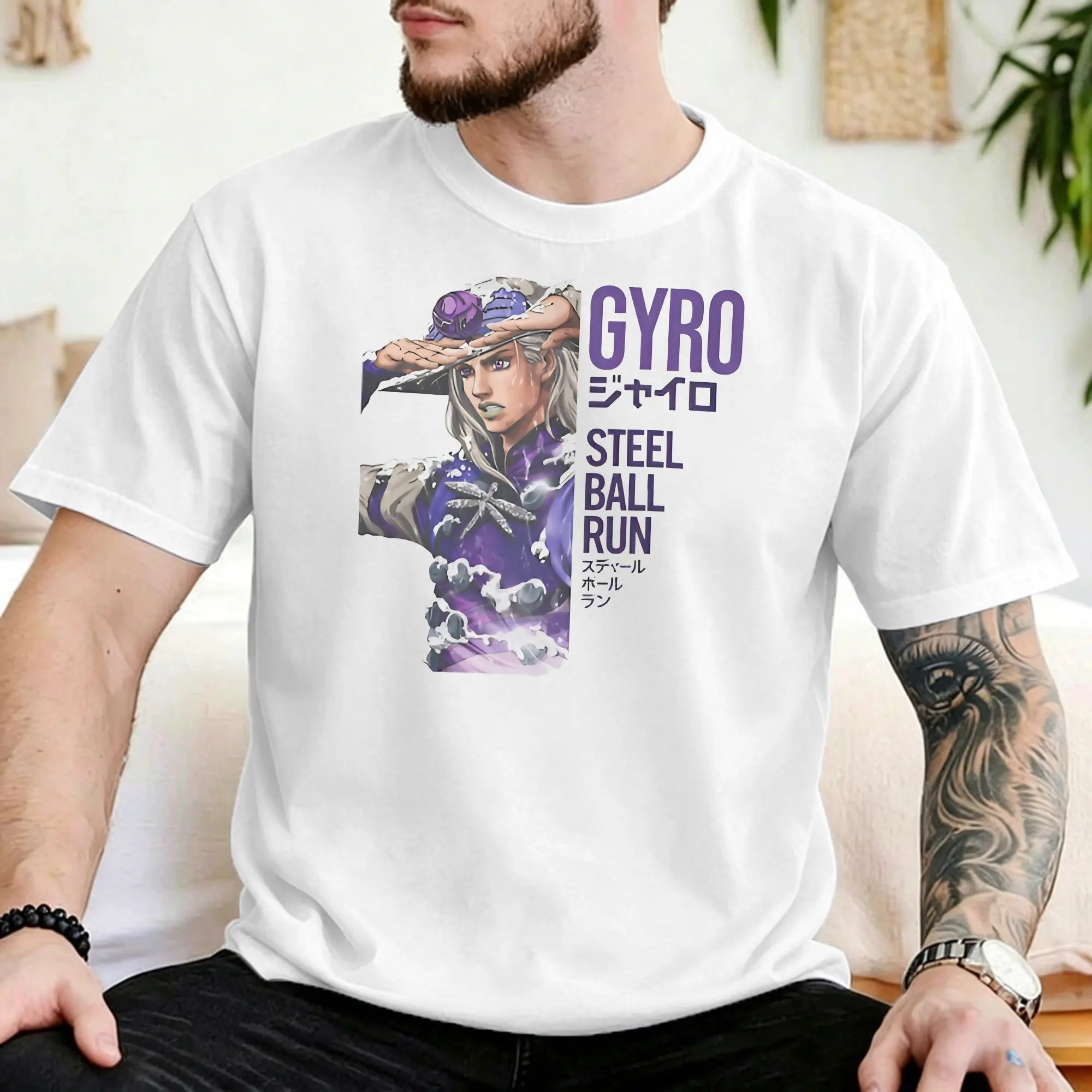 Men Women T-Shirt Gyro Zeppeli Funny Cotton Tee Shirt Short Sleeve JoJos Anime  T Shirt Round Collar Tops Graphic Printed