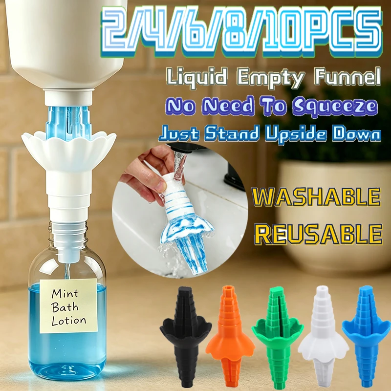 Universal Empty Bottle Transfer Kit Reusable Liquid Connector Funnel Adapter Fit Shampoo Conditioner Shower Gel Bottles 2-10PCS