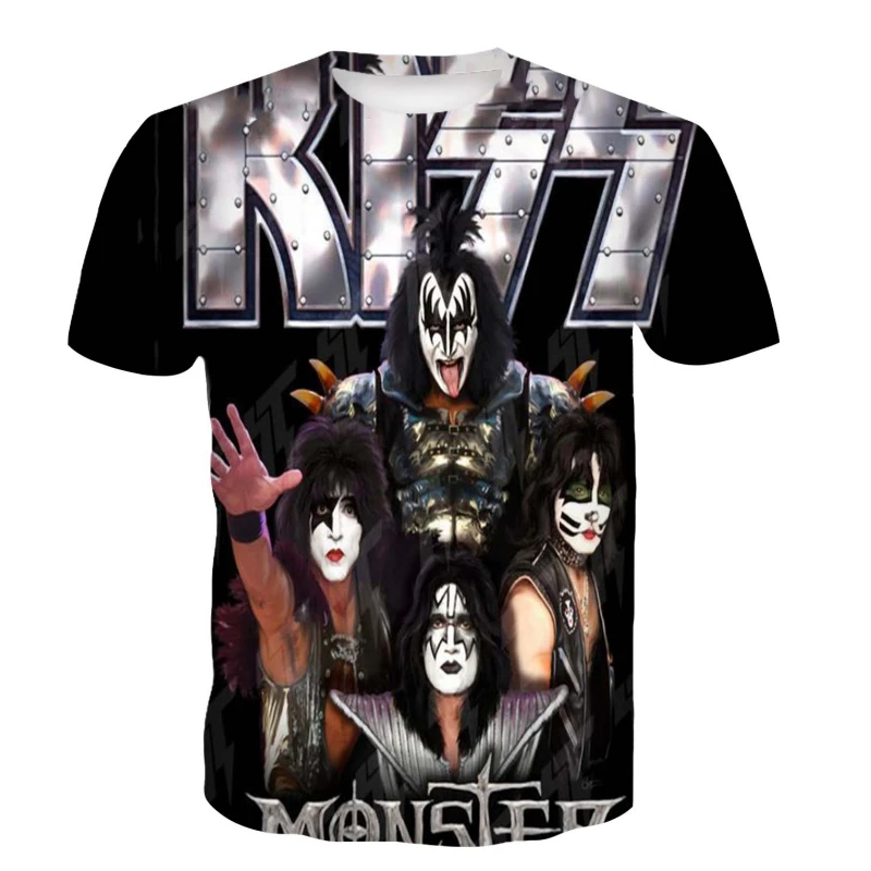 Fashion Summer Tees 3d Print Kiss Band for Mens/womens Hard Rock Pop Metal Cool Cool Streetwear Casual Round Neck T shirt tops