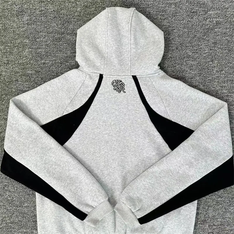 

Mertra Casual Hooded Pullovers Pure Cotton Patchwork Grey Hoodies Embroidery Logo Men Clothing