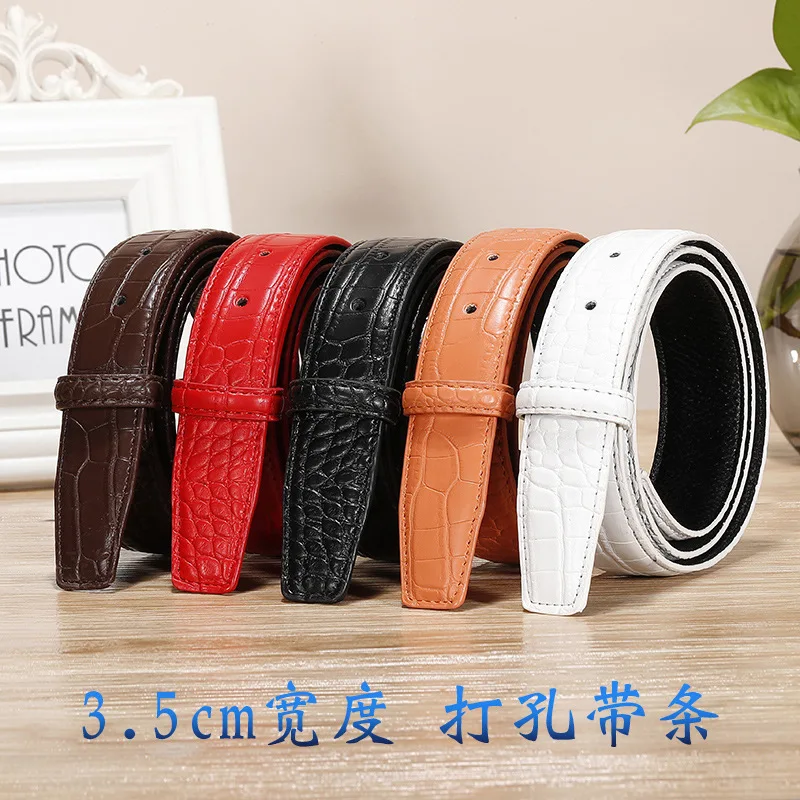 3.5cm Headless Pattern Cattle Leather Belt  Headless Buckle Pin Buckle Men\'s Belt Strap