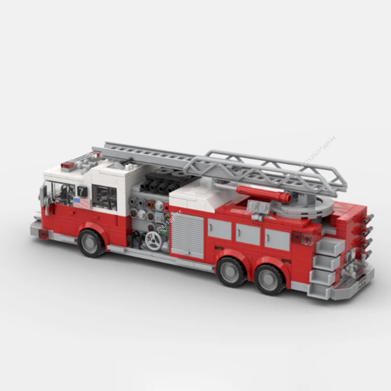 MOC Building Blocks Classic Firefighting Ladder Truck Vehicle Model Bricks Sets Assemble Display Children\'s Toys Gifts