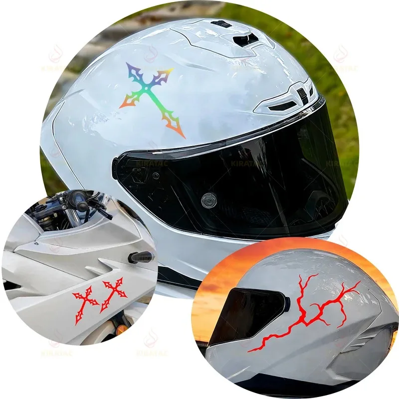 

1Set(3Pcs) Holographic Gothic Cross & Lightning Vinyl Sticker Waterproof Decal For Motorcycle Car Bike
