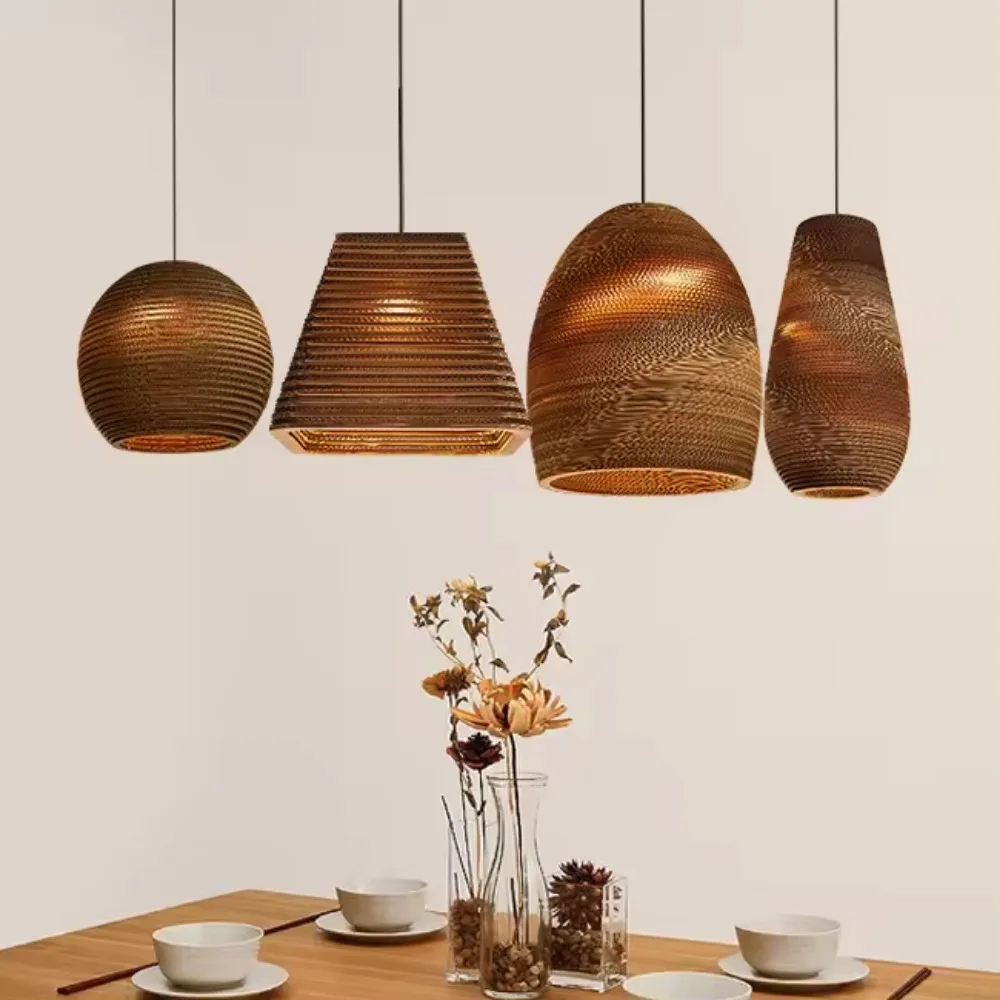 

Modern Creative Cardboard Living Room Restaurant Cafe Clothing Store Rattan Handmade Chandelier Paper Honeycomb Pendant Lights