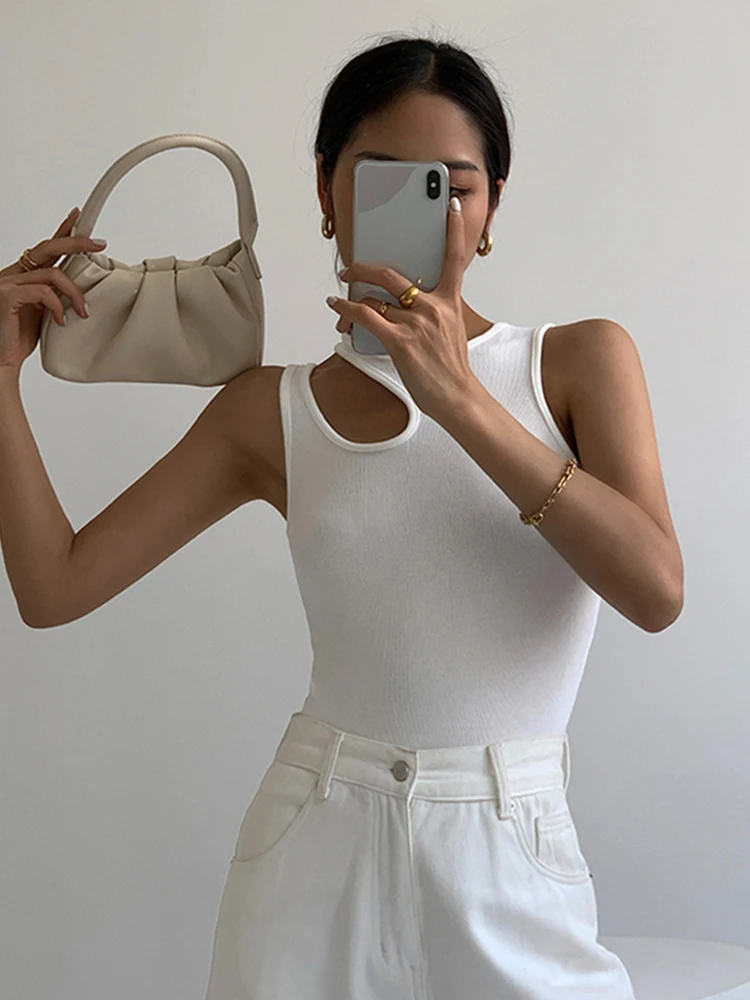 Casual y2k White Cut Out Women\'s T Shirt Sleeveless Slim T Shirts Female Clothing 2024 Summer Fashion crop top women camisetas