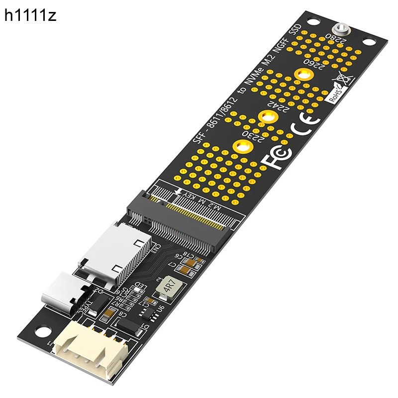 

M.2 NVME M Key to SFF-8611 Riser Type C Power Supply NVME SSD Adapter + SATA to 4Pin Power Cable for 2230 2242 2260 2280 M.2 SSD