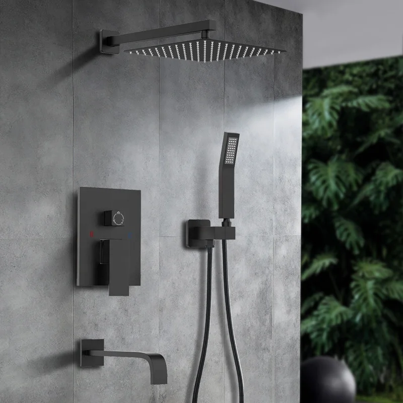 

shower set black wall mounted Bathroom taps luxury brass kits rain rainfall showerset mixer faucet set in wall shower set