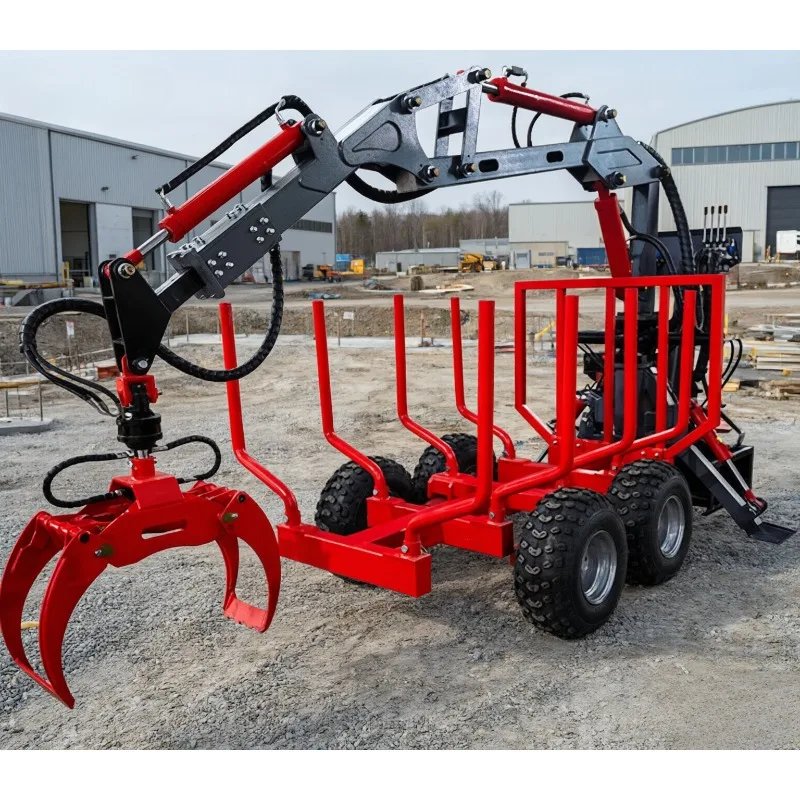 Log Crane Timber Crane With Grapple Hydraulic Rotator 4 2m To 8 5m Outreach Forestry Machine Truck Tractor Trailer Mounted