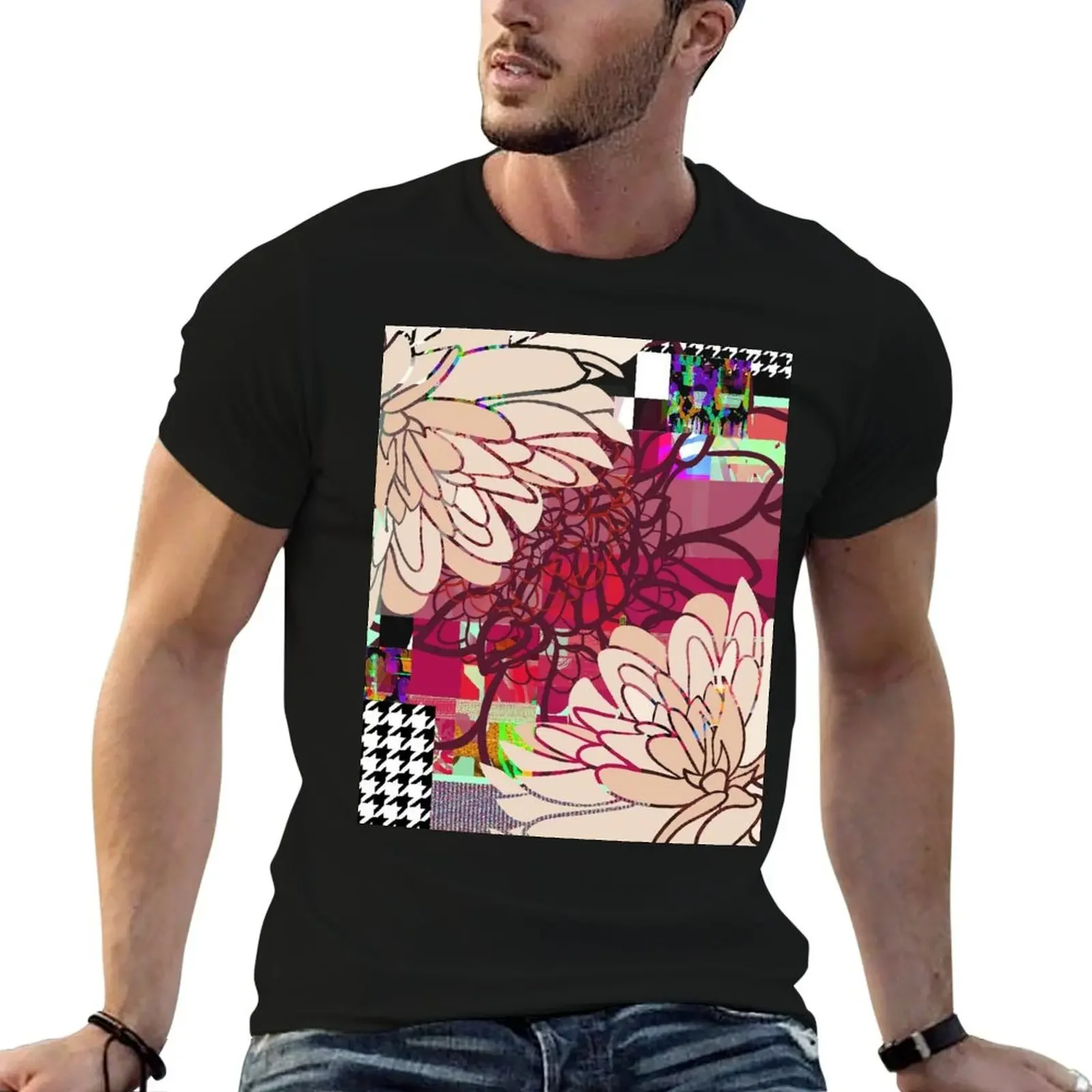 

Floral Glitchy Tech Glam - Raspberry T-Shirt basketball graphic tees plus size tops men graphic t shirts