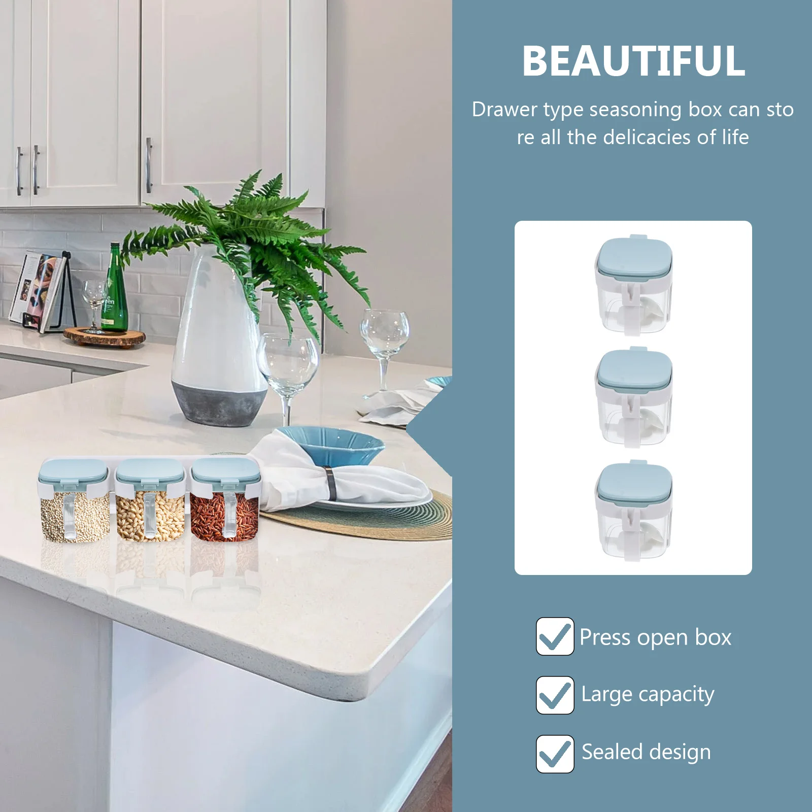 

3pcs Wall Mount Seasoning Boxes Set Abs+Pp No Smell Safe Storage Condiment Organizer Punch Free Hanging Rack For Kitchen Spice