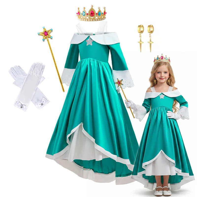 Rosalina Princess Dress Girl Cosplay Dress Up Halloween Stage Performance Birthday Party Carnival Costume Peach Clothes