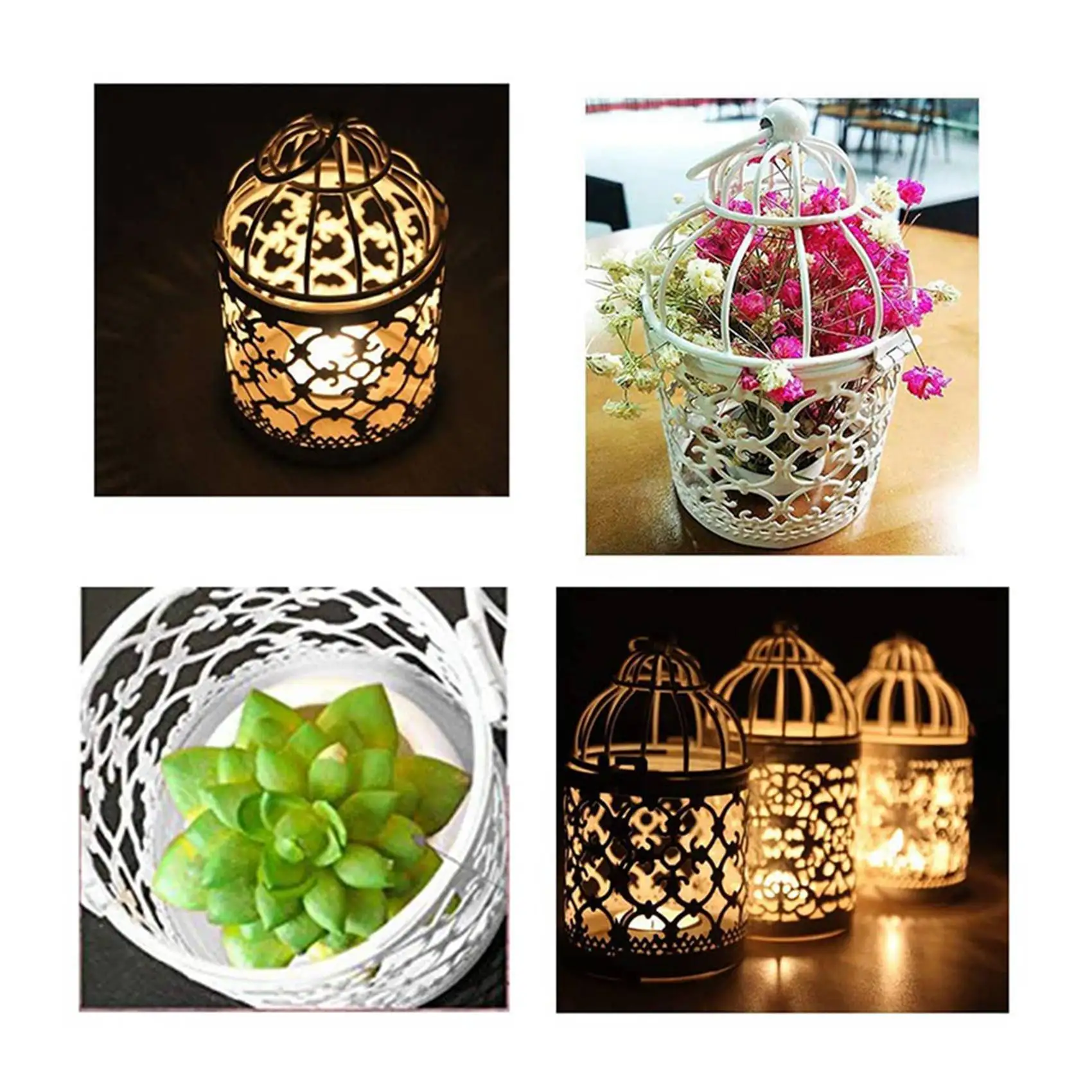 SEWS-12 Pcs Candle Tea Light Holders Metal Hanging Hollow Birdcage Lantern Vintage Decorative Centerpieces Of Wedding Party