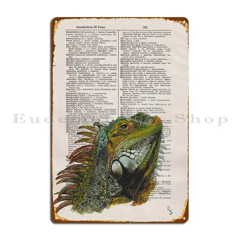 Iguana Dictionary Art Metal Sign Designs Cinema Club Design Plaques Tin Sign Poster