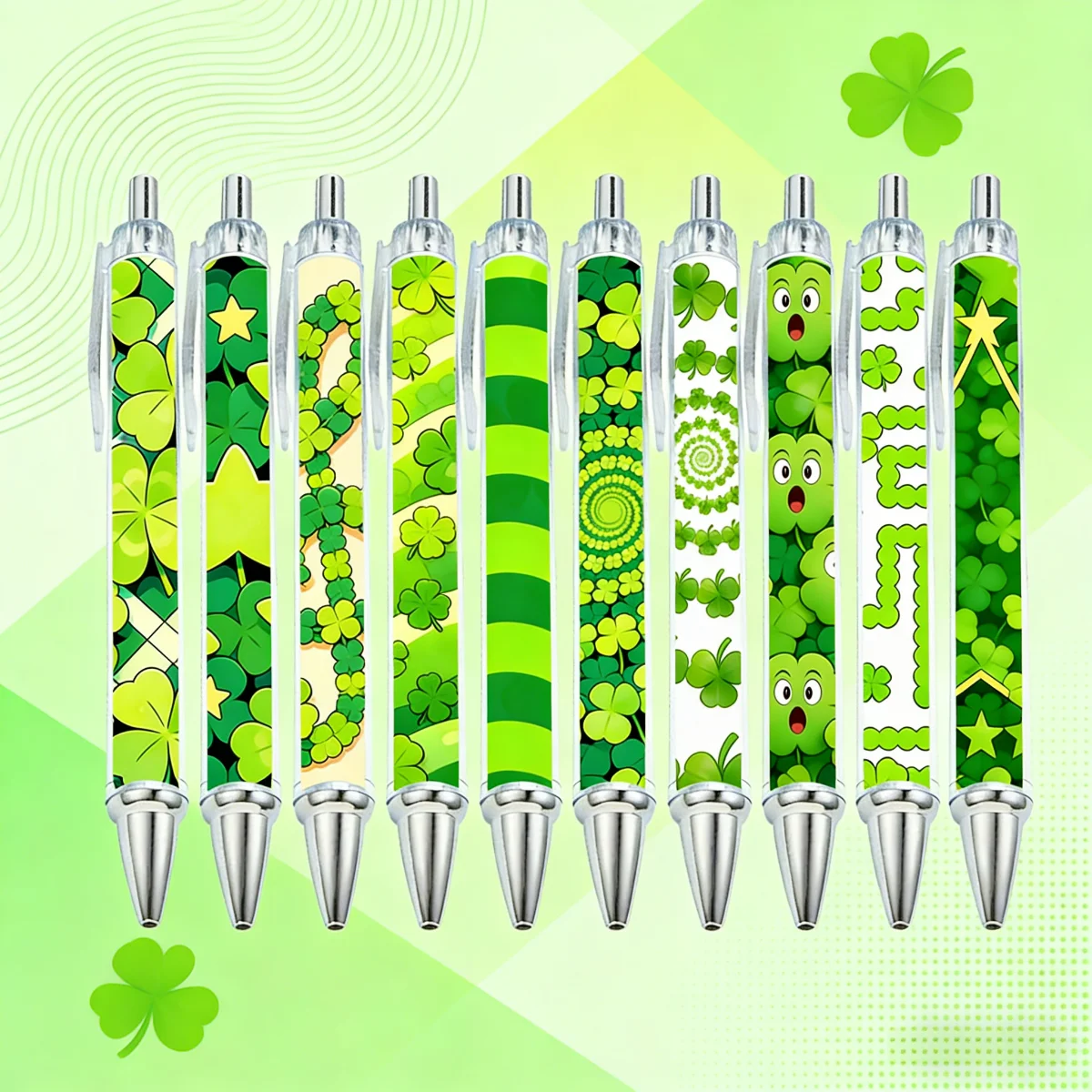 

10PCS Irish Festival Ballpoint Pen Cloverleaf element Press Pen St. Patrick's Day Gift Pen