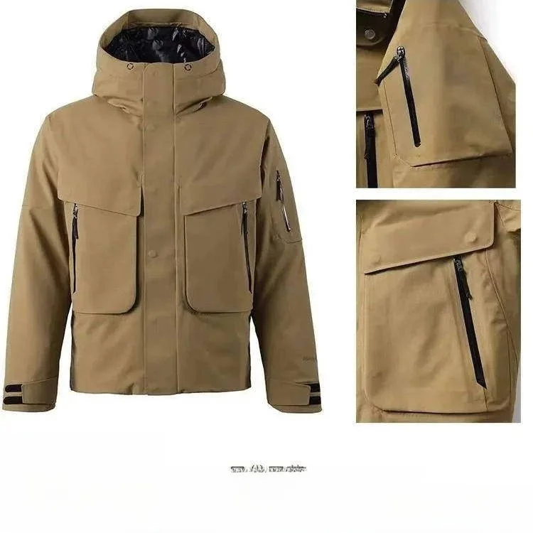 

High-End Men's down Jaet 90 White Du down Windproof Waterproof Zipper Hooded Fce Lined Thiened Outdoor Sle