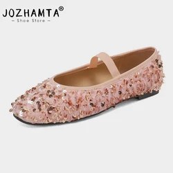 JOZHAMTA-zapatos planos de Ballet brillantes para mujer, calzado de tacón bajo con lentejuelas suaves, brillante, talla 34-43, Primavera, 2025