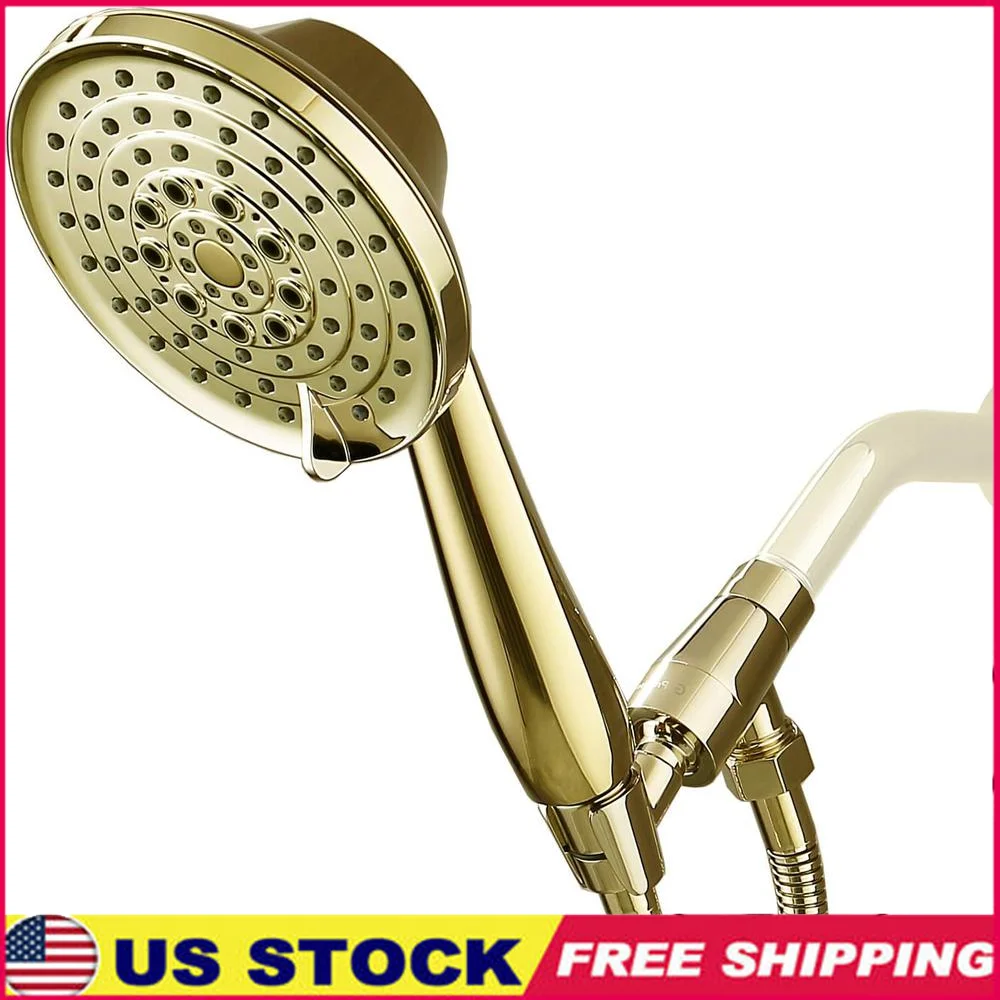 High Pressure 5 Inch Shower Head with Flexible Steel Hose 6 Settings Solid Brass Holder Easy Install Long Hose Top Cooperation