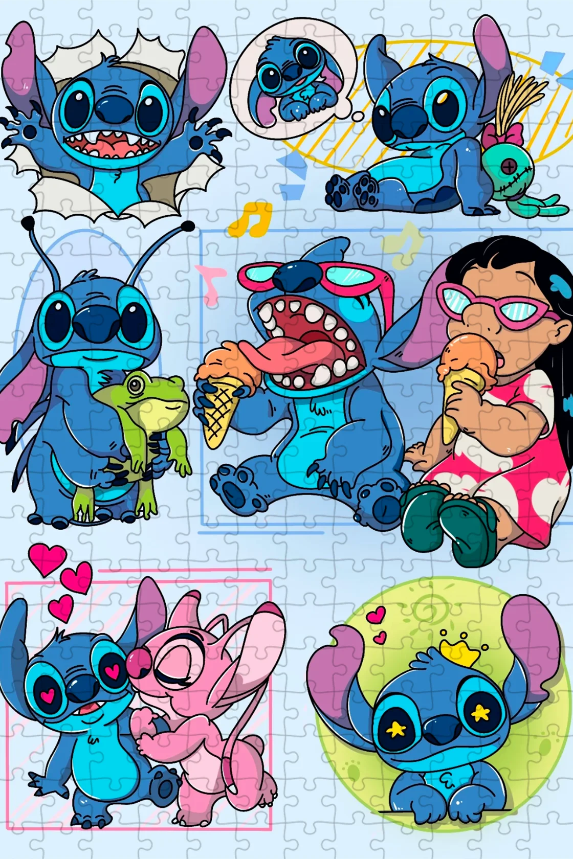 디즈니 릴로와 스티치 어린이를위한 지그 소 퍼즐 지능 교육 게임 장난감 만화 나무/종이 퍼즐 홈 장식