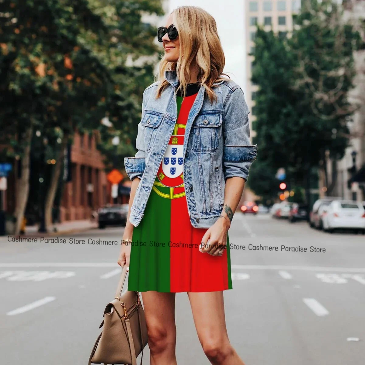 2025 Roupas femininas Vestidos Bandeira vertical de Portugal Vestido de comprimento sem mangas com gola redonda