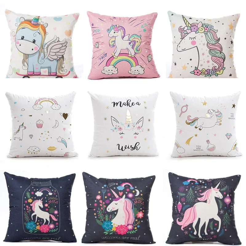 45*45cm Unicorn Pillow Case Cushion Cover Sofa Chair PillowCase Home Decoration Baby Shower Wedding  Birthday Party Supplies