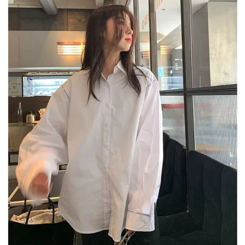 Women Clothing Korean White All-match Youth Shirt Tops Long Sleeve Solid Loose Temperament Blouse Lazy Fashion Spring Autumn New