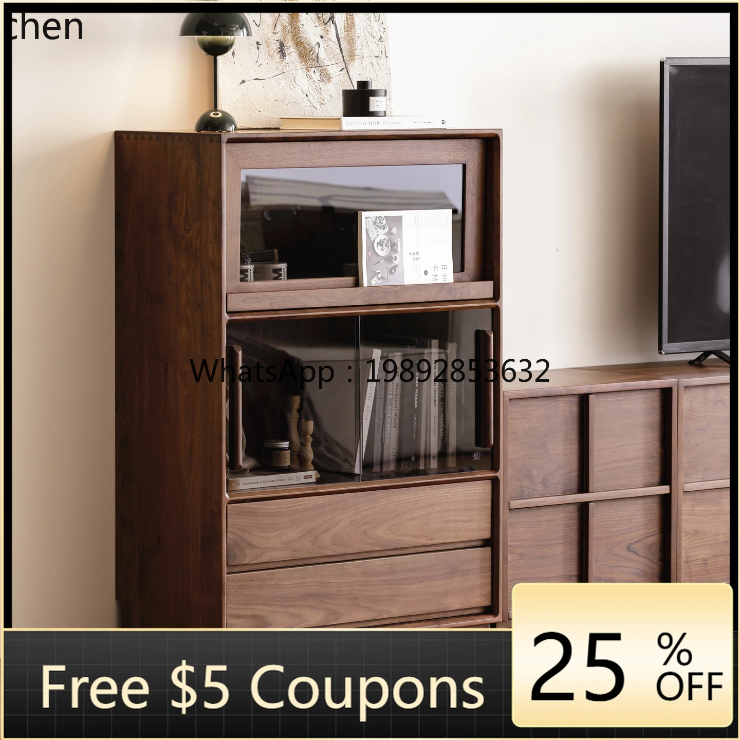 

U6 walnut living room TV side cabinet sofa storage cabinet