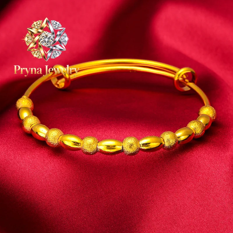 Pryna Jewelry   Push-Pull Lucky Bead Bracelet for Women, 24K Gold, AU999 | Engraved 