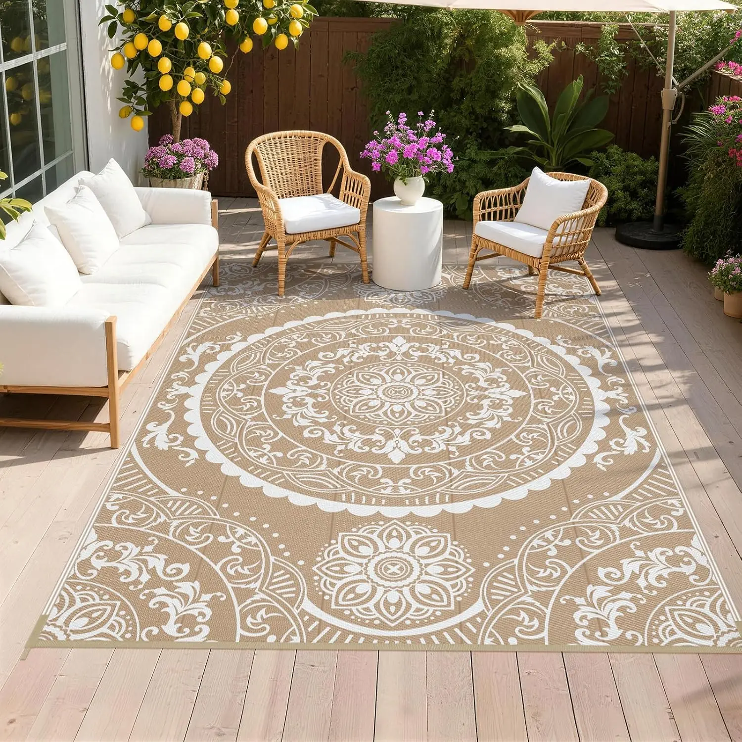 

Waterproof Outdoor Rug 6x9, Reversible Plastic Straw Patio Camping Rug, Indoor Outdoor RV Mat Carpet for Deck, Camper, Porch,