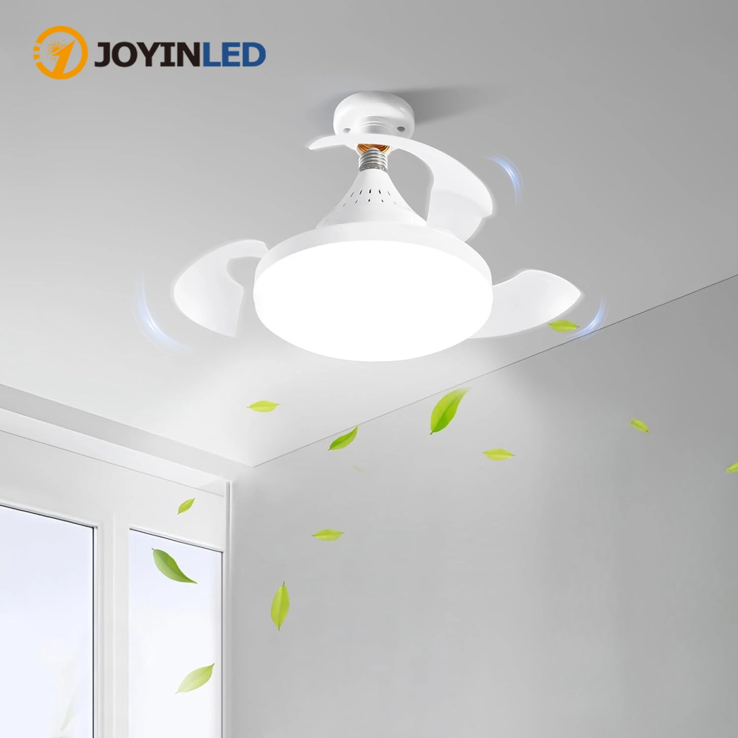 

Потолочный вентилятор JOYINLED с подсветкой и пультом дистанционного управления, скрытыми выдвижными лопастями, тихим двигателем, 3 скоростями и регулировкой яркости, белый