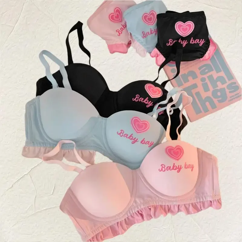 Miniso Babbie Underwear Bra Set Sweet Sexy Girl Bra No Steel Ring Push Up Comfortable Daily Use Kawaii Underwear Lovely New Gift