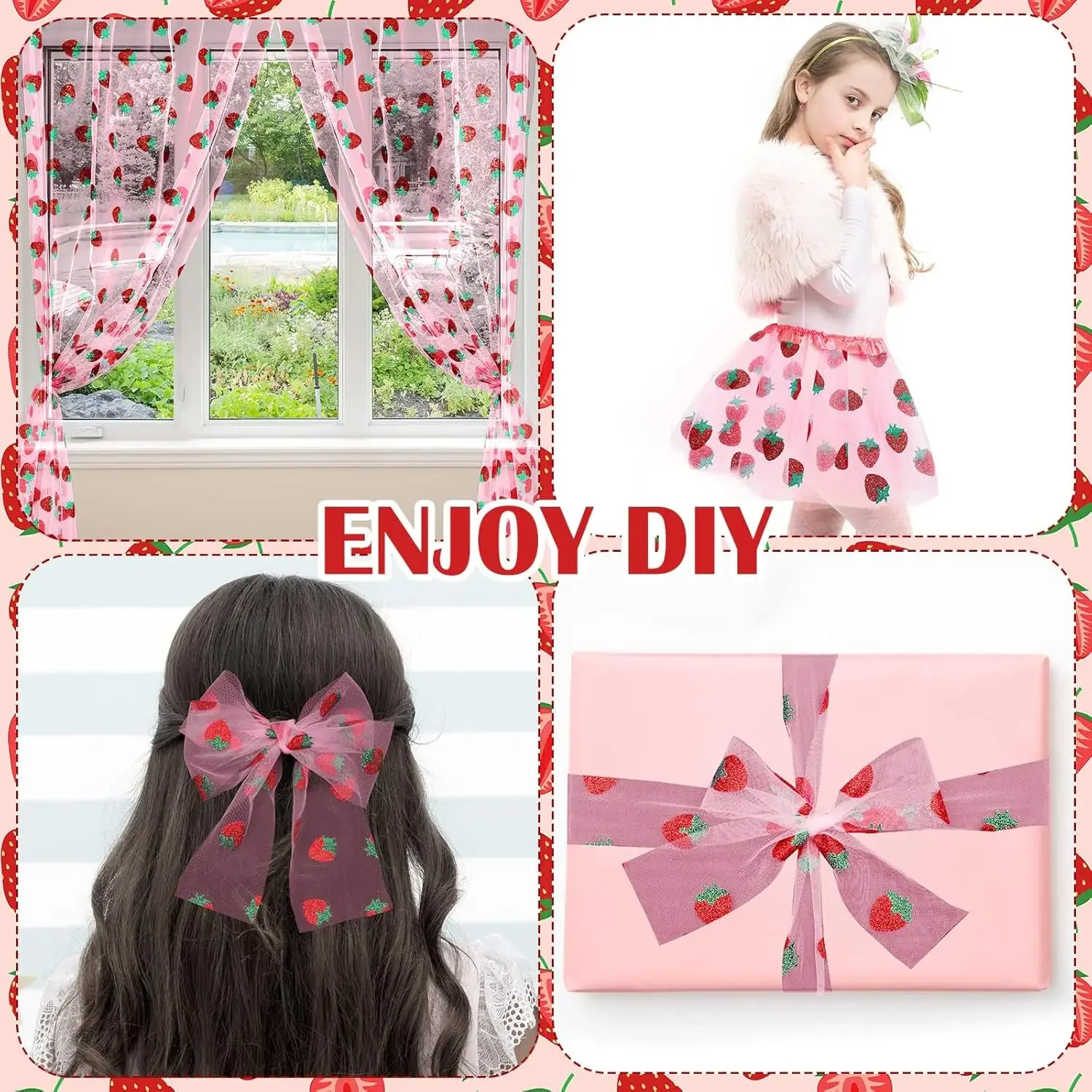 75*180 سنتيمتر الفراولة تول الجدول عداء ، شير الوردي بريق شبكة الفراولة مفرش المائدة لفتيات حفل زفاف عيد ميلاد #6