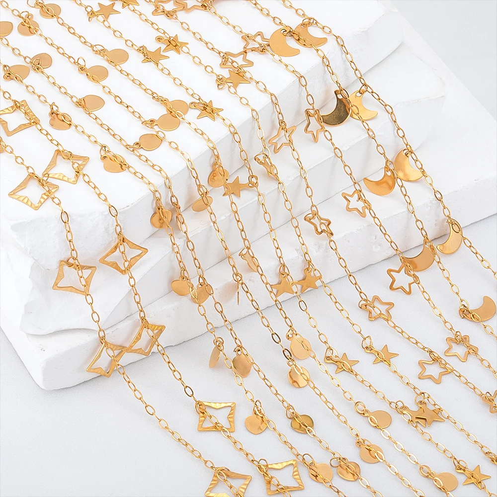 1Meter Stainless Steel Leaf Star Charm Tassel Link Chain Dangle Charms Pendants Chains for DIY Necklace Bracelet Jewelry Making