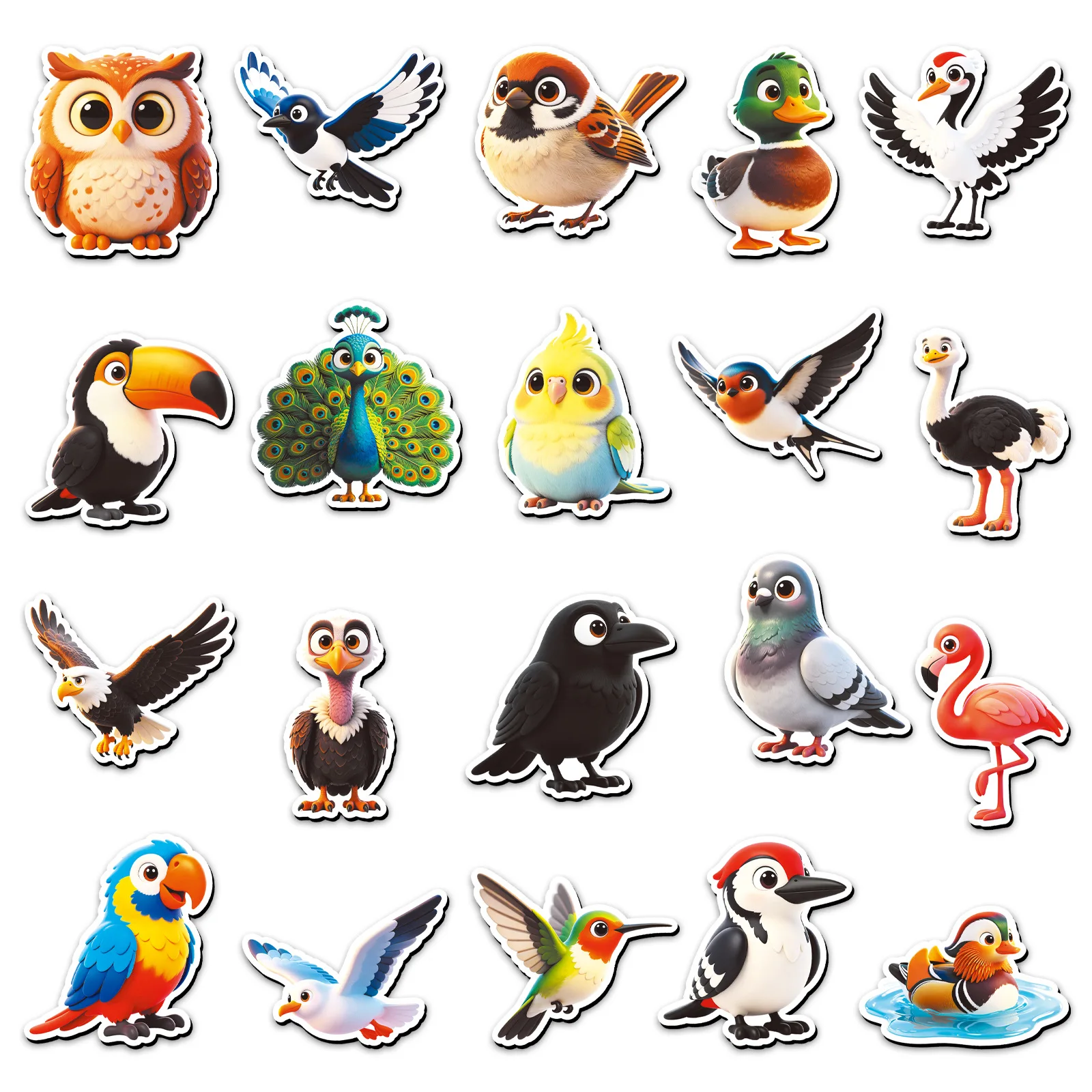 20Pcs/Set Cute Cartoon Birds Refrigerator Stickers 3D Animal Magnets for Kids Room Decoration, Fridge Decor, Whiteboard Stickers