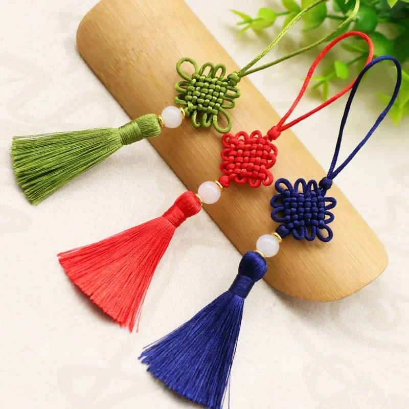 1Pc 2025 New Year Red Chinese Knot Tassel Fringe Key Chain Hanger Clutch Bag Pendant Women's Cheongpao Hanfu Hat DIY Decoration