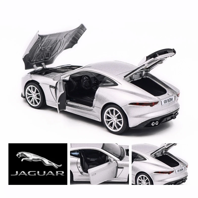 1/32 Jaguar F-Type Toy Car Model RMZ City Diecast Metal Vehicle Miniature Sound & Light Pull Back Collection Gift For Kid Boys