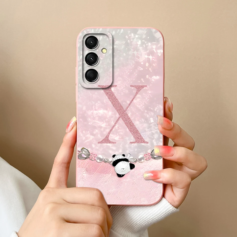 Case For Samsung Galaxy A24 4G Shining Pearl Letter Phone Bags For Samsung A 24 Soft Liquid Silicone Full Protection Back Covers