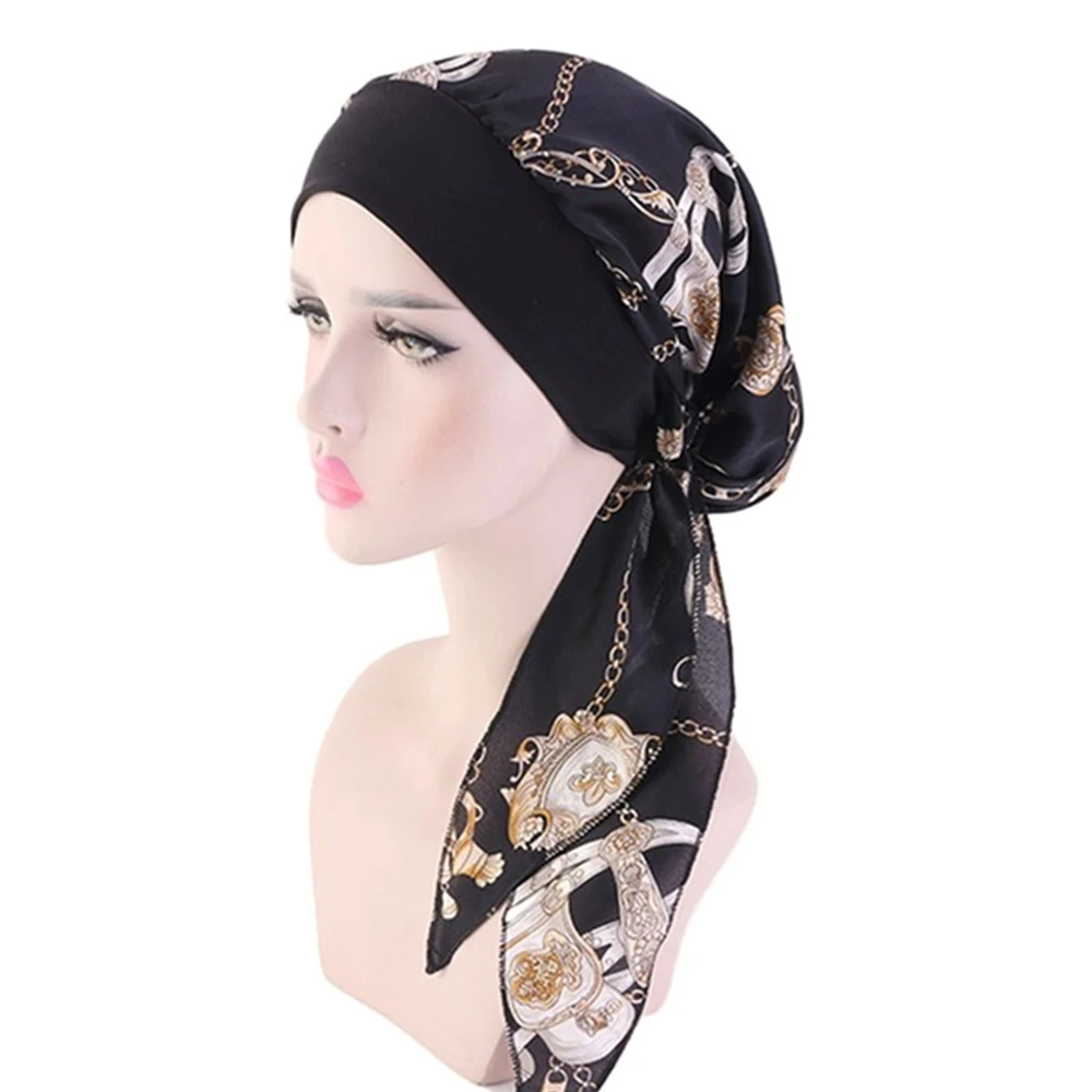 Women Headwear Printed Elastic Chemo Pirate Cap Hair Loss Hat Cancer Head Scarf Muslim Turban